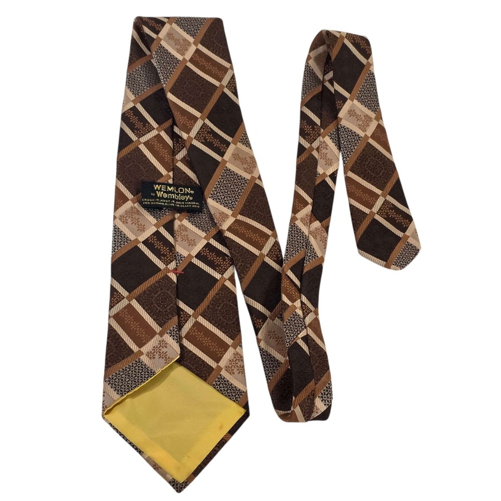 Wembley WEMLON Diamond Pattern Necktie Brown Beige Formal Business Men's Tie
